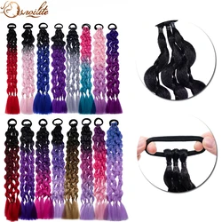 S-noilite 20inches Synthetic Elastic Rubber Band Braided Ponytail Daily Use Box Braid Hair Extensions With Hairpiece For Women