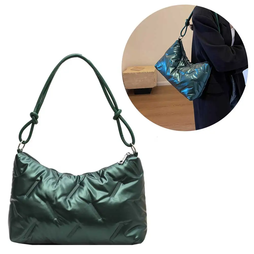 

Зимние космические хлопковые сумки для подмышек, 2023, корейские женские сумки на плечо с подкладкой на пуху, модные стеганые сумки-тоут с вышивкой нитью