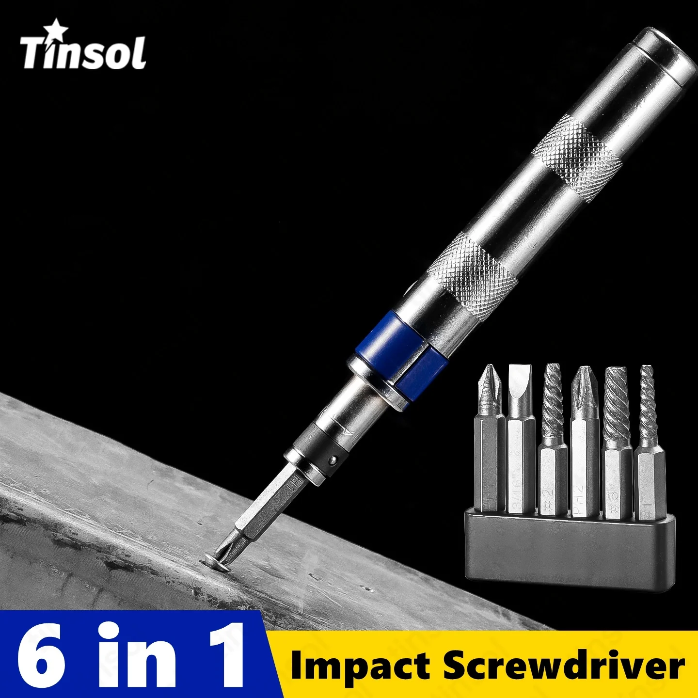 TINSOL 6 in 1 Manual Impact Screwdriver Set Damaged Rusted Stuck Broken Fasteners Remover Screw Extractor for Car Repair Work