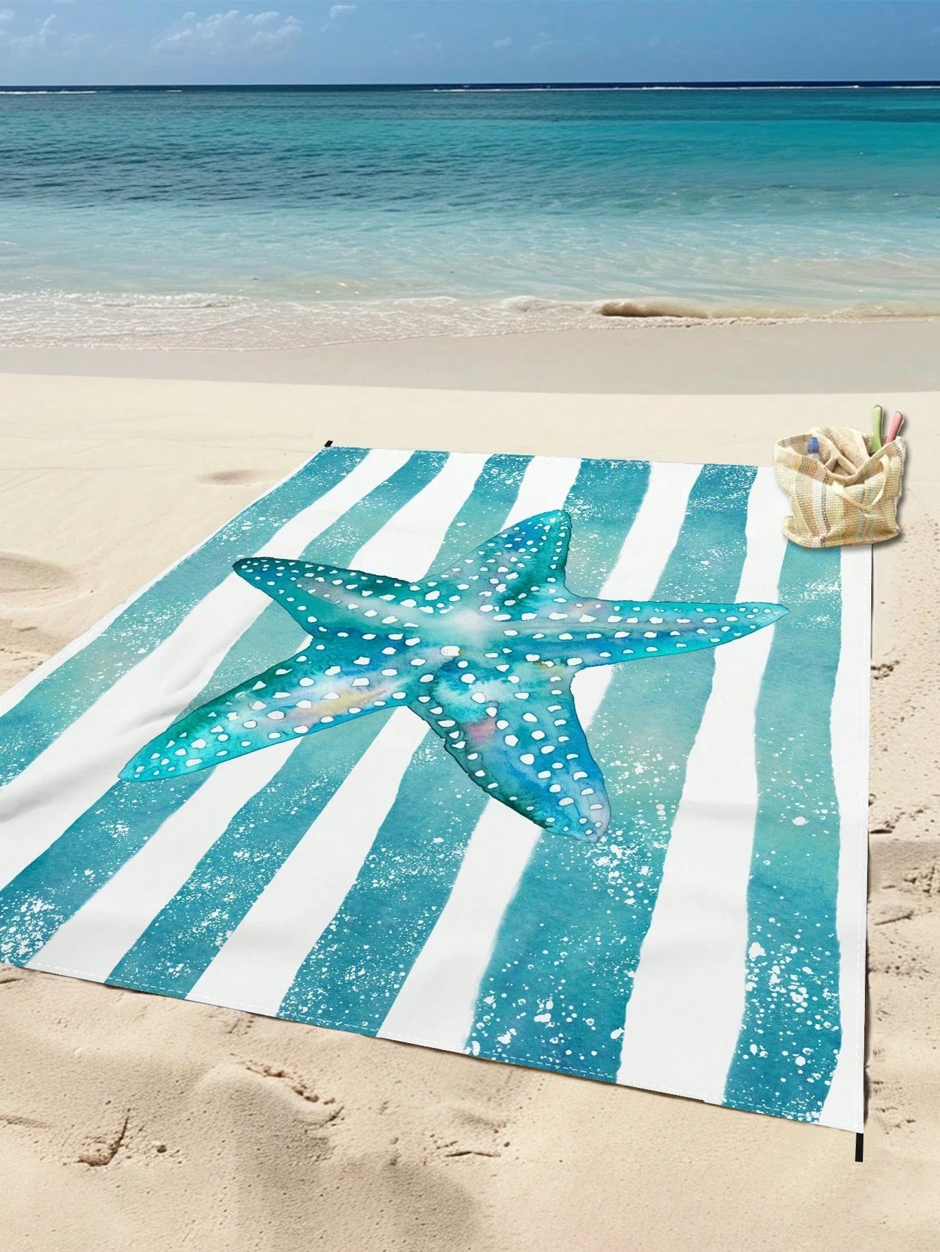 

1 шт. синее полосатое пляжное полотенце в полоску с морской звездой, полиэстер 2D, быстросохнущее, мягкое, легкое, дорожное полотенце унисекс для плавания, серфинга, кемпинга B
