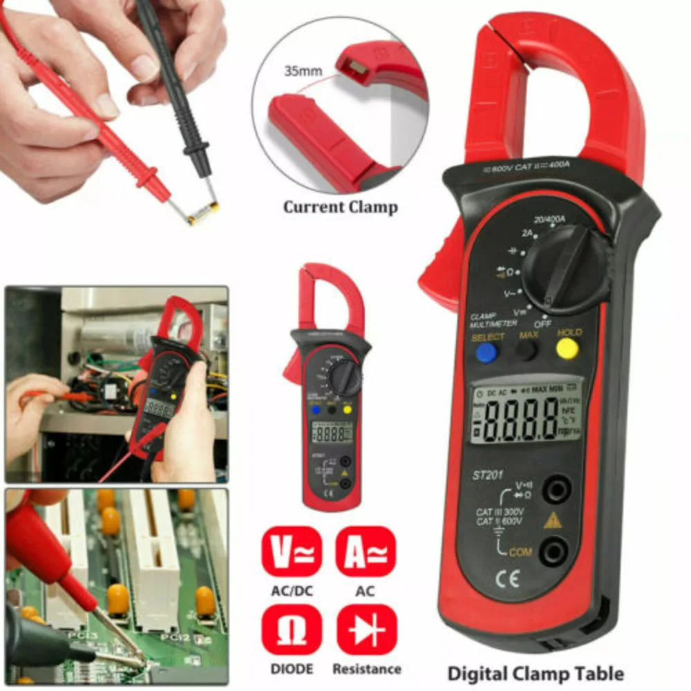 Digital Multimeter Tester AC DC Volt Ohm Amp Clamp Meter Auto Range LCD Handheld