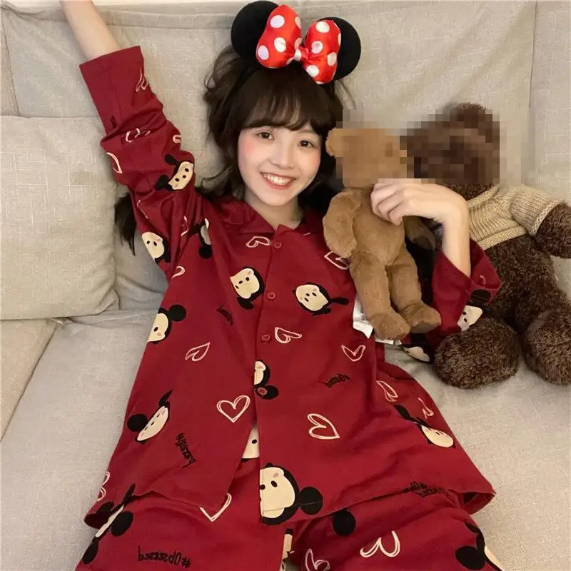 Women's Spring and Autumn New Long Sleeved Trousers Pajamas Set Cartoon Women's Kawaii Home Wear Fashion Korean Two Piece Set
