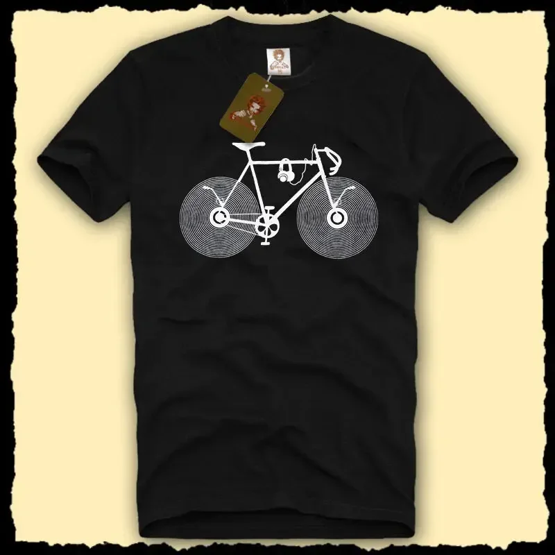 Vinyl Record Disc Bicycle Bike Headphones Mens T-Shirt Music Dj Parody Tee 2019 Fashion Unisex Tee