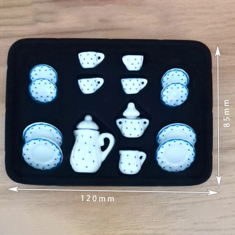 1:12 poppenhuis miniatuur 17-delig porseleinen theekopje set Chintz bloemservies