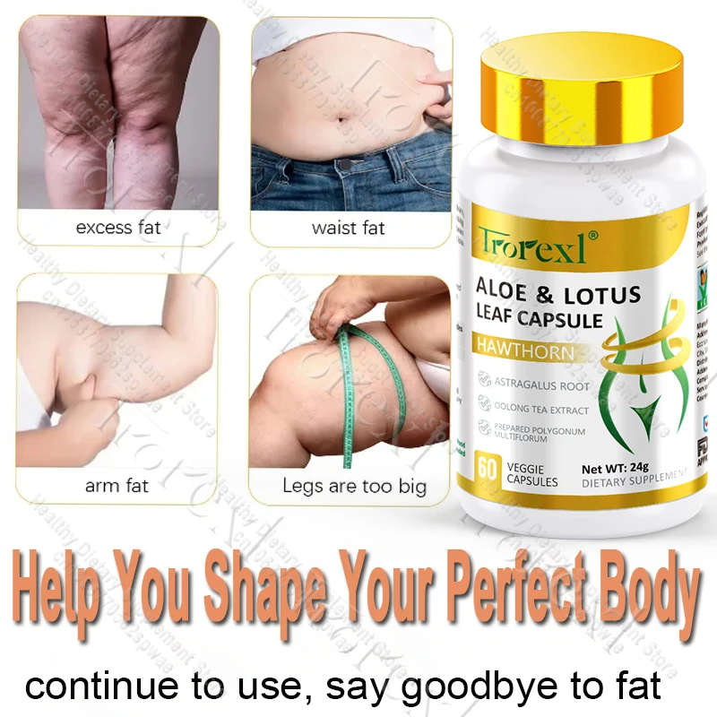 Aloe & Lotus Leaf Capsules Flat Tummy Pills, Appetite Suppressant, Detoxification, Preserve Lean