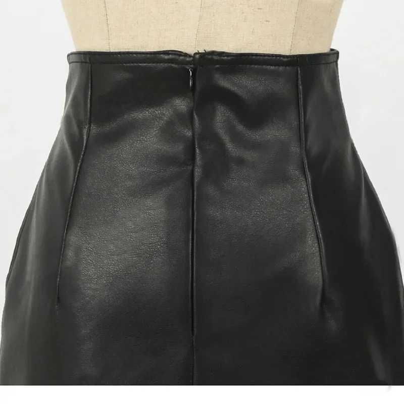 Woman Spring Korean Elegant All-Match Back Zipper Skirt 2023 Women High Waist Formal PU Black Skirts Leather Mini A-line Skirt