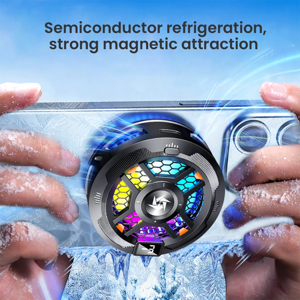 2 In 1 Phone Magnetic Back-Clip Semiconductor Radiator, Univeral Phone Game Cooler with RGB Light for iPhone 15 14 13 12 Xiaomi