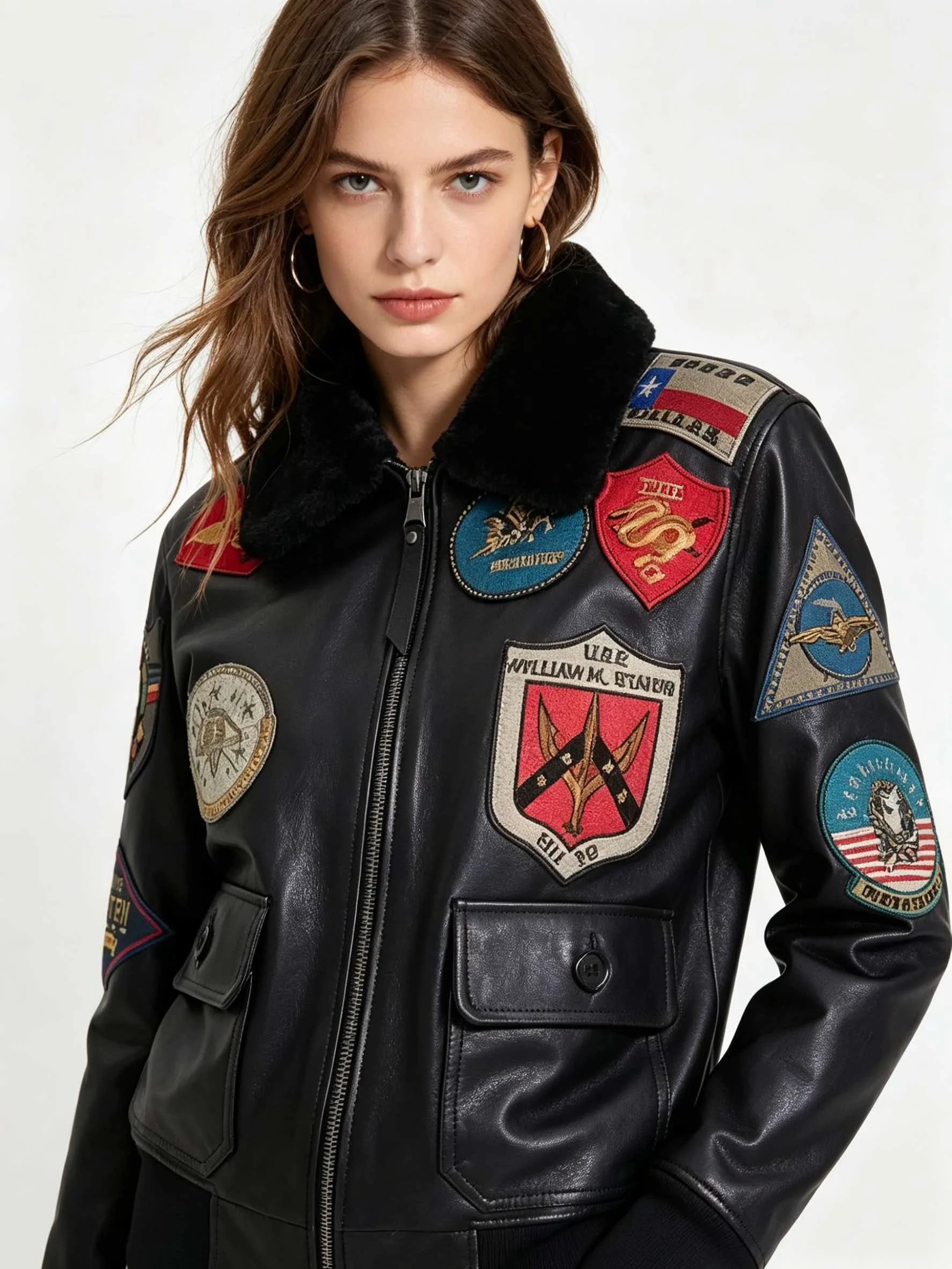 Black Winter Leather Jacket Women Retro Style Plus Size 3XL Genuine Natural Cowhide Turn-Down Collar Military G1 Flight Coat