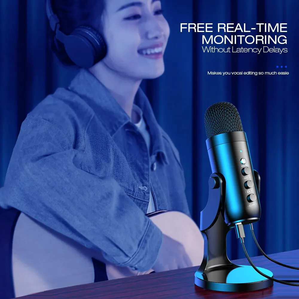 ไมโครโฟน USB สําหรับพีซี Mac Gaming การบันทึกสตรีมมิ่ง Podcasting, ไมโครโฟนคอนเดนเซอร์คอมพิวเตอร์พร้อมอะแดปเตอร์โทรศัพท์เอาต์พุตหูฟัง