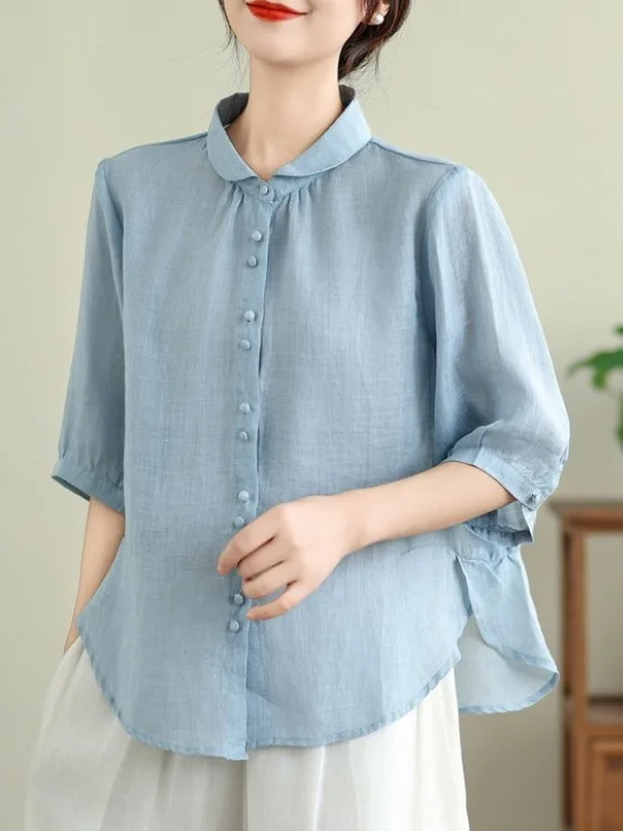 

Повседневный свободный крой, тонкий irt f Sve, отложной воротник, одна пуговица, большой размер, женский модный художественный дышащий топ