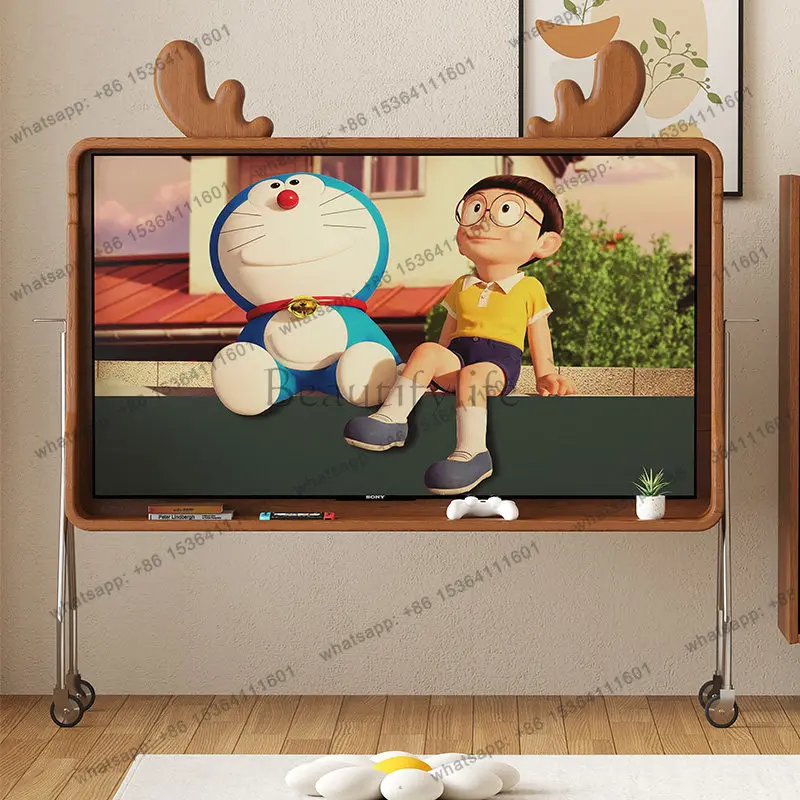 Solid wood medieval removable TV cabinet small apartment TV bracket