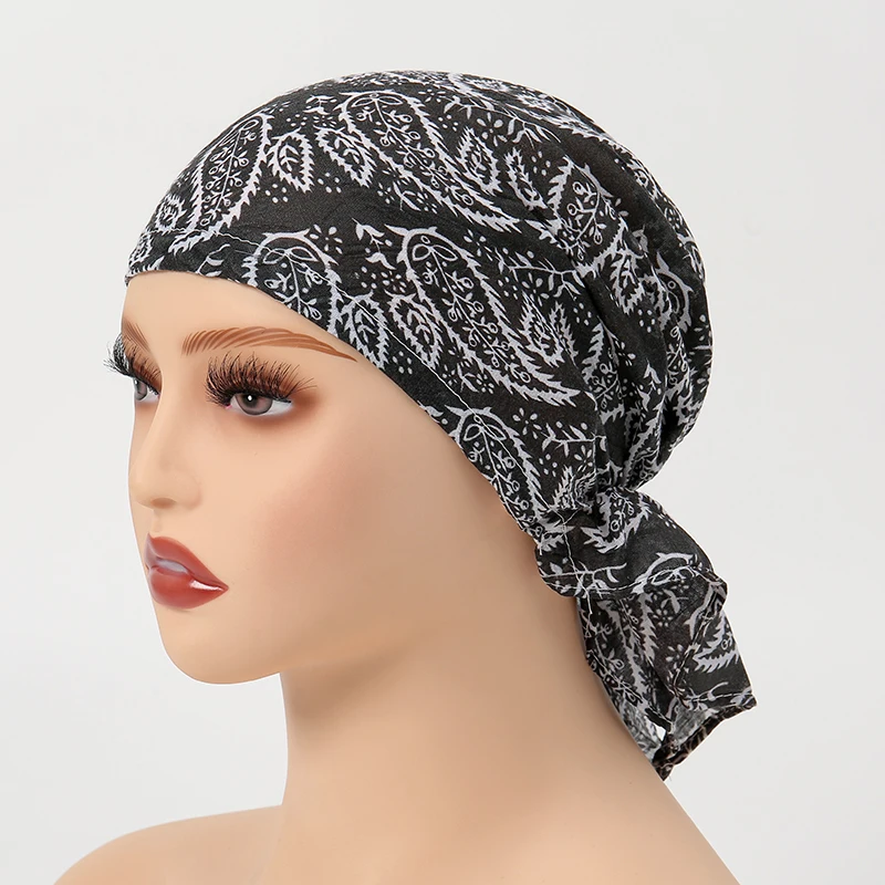 Muslim Print Hat HIjab Inner Classic Pirate Hat Fashion Ventilation Cycling Cap Adjustable Elastic Muslim Headscarf