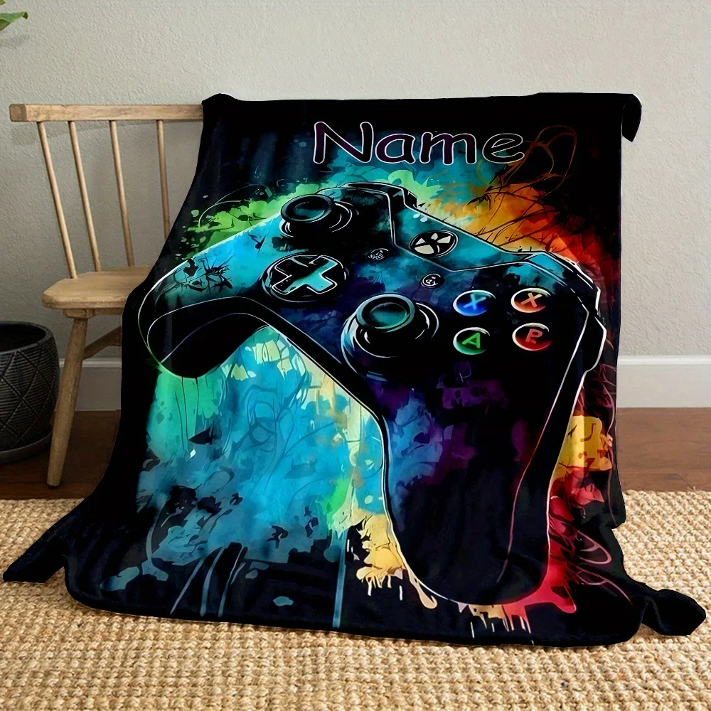 Personalized Gamer Gamepad Color Splash Pattern Flannel Fleece Blanket Warm Plush Bed Throw for Living Room Office Travel