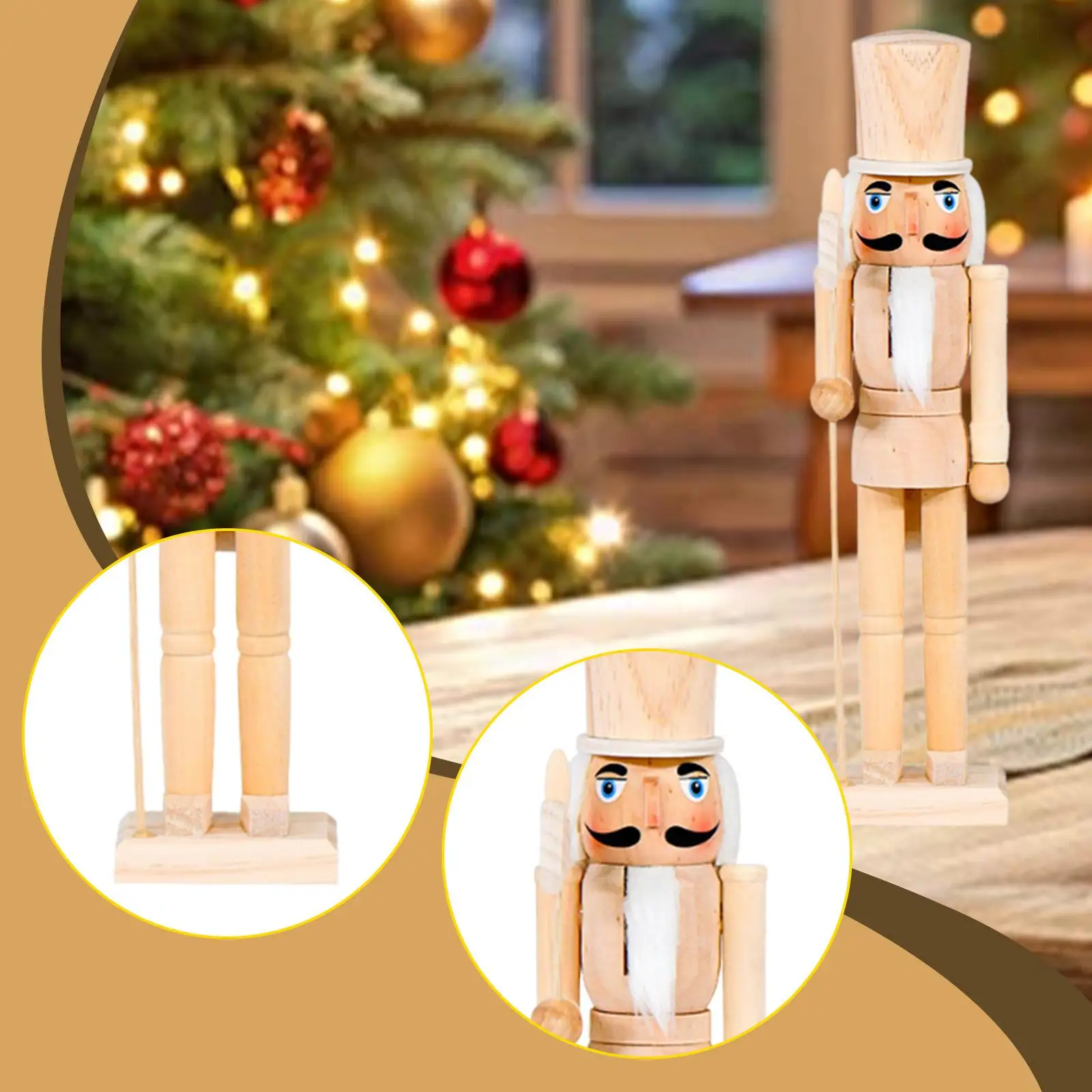 15inch Christmas Nutcracker DIY Unpainted Doll Unfinished Wooden Nutcracker Figure for Party Decoration Arts Project Festive