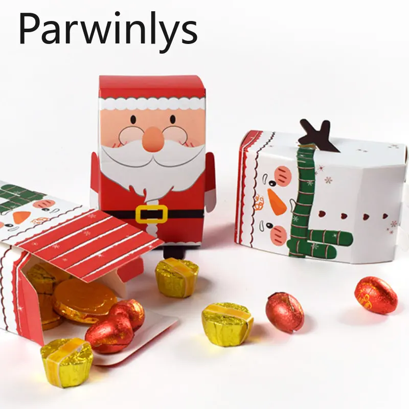 

50-110 PCS Christmas Gift Package Cartoon Santa Claus Snowman Standing Paper Box Wholesale Candy Chocolate Pastry Holiday Party