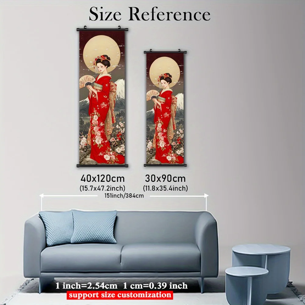 VIKAMA Japanese Geisha Fuji Canvas Wall Art Scroll Poster Framed for Living Room Bedroom Home Gift