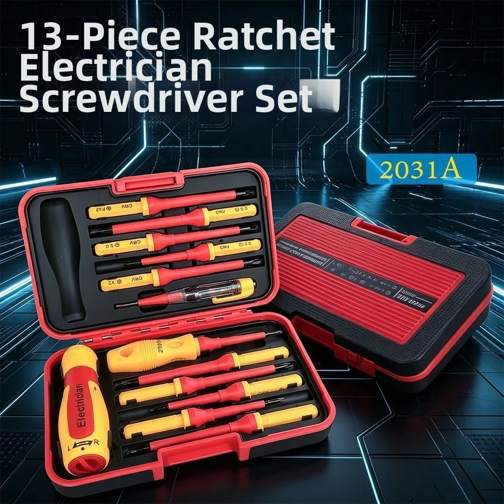 13pcs Insulated Ratchet Screwdriver Set Magnetic Tips High-voltage Insulation For Household Electronic Repairs