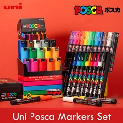 Uni Posca Markers Set Plumones Acrylic Paint Pen Marcadores PC-1M/3M/5M/8K/18K Art Supplies POP Poster Advertising Graffiti Pen