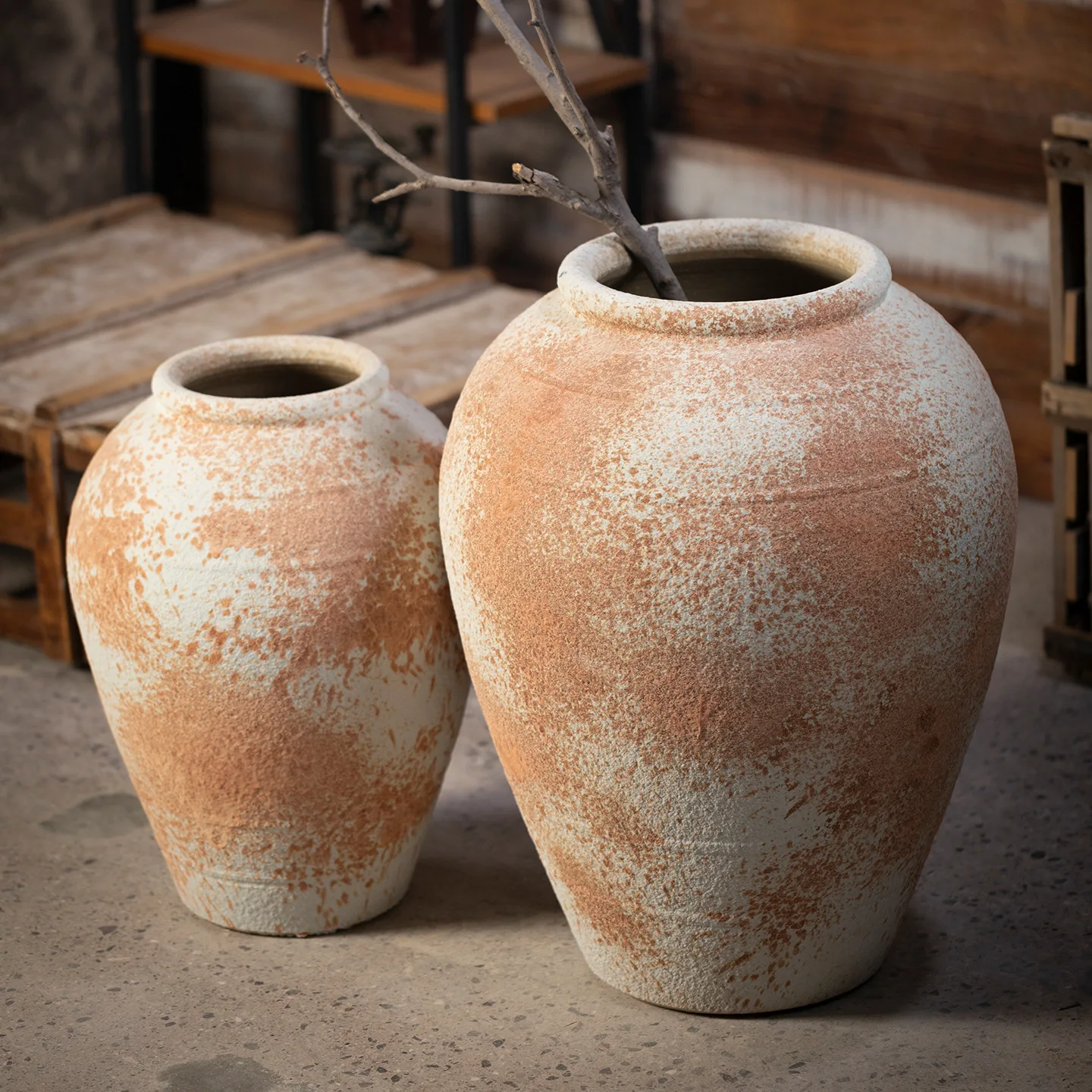 Jingdezhen Old Sand Surface Coarse Pottery Vase Courtyard High-end Floor Ornament Zen Flower Arrangement Decorative Utensils Fre