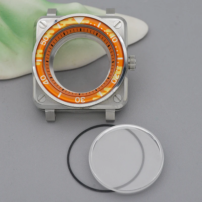 Silver SKX007 Square Case NH35 Case Compatible with NH35, NH36, 7S26, 4R Movements Sapphire Crystal Front Transparent Glass Back