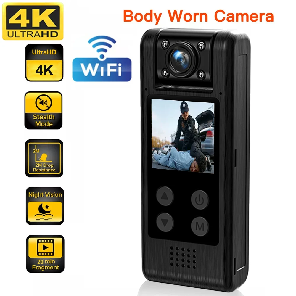 

4K Mini Camera Full HD Body Mounted WIFI Camera Portable Video Recording Cam Night Vision Outdoor Sport Wearable Micro Camcorder