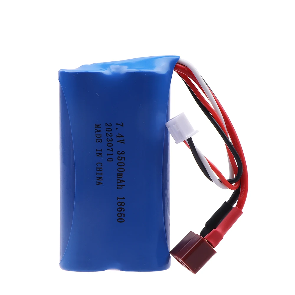 Batería lipo recargable con enchufe en T, 7,4 V, 3500MAH, 18650 con cargador para Q46 Wltoys 10428 /12428/12423 RC, piezas de repuesto para coches de juguete, 7,4 V