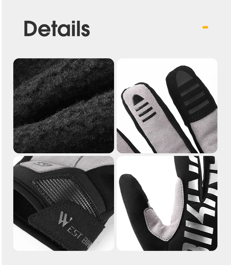 WEST BIKING Warme Winter-Fahrradhandschuhe für Herren, winddicht, mit Fleece, reflektierend, SBR-Polsterung, 3-Finger-Touchscreen, rutschfest, für MTB und Rennrad – Detail 11
