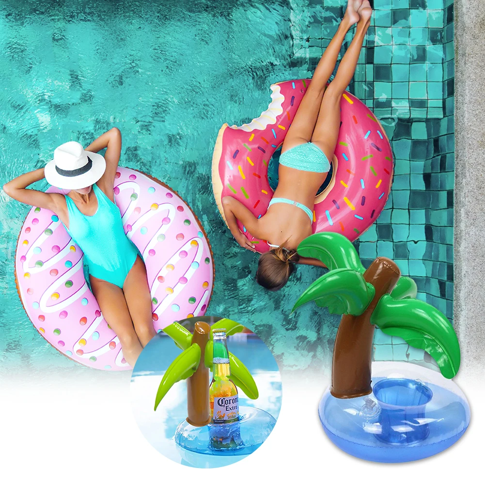 Schwimmende aufblasbare Kokosnussbaum-Getränkeuntersetzer, Strand-Party-Versorgung, Wasserspielzeug, aufblasbarer Kreis, Pool-Bar, Untersetzer, Party-Dekoration