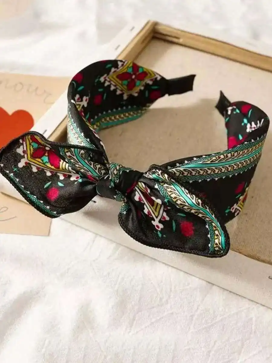European & American Style Bow Headband For Women, Retro Turban Wide Hairband With Rabbit Ears Hair Accessories, Hair Hoop ,Head