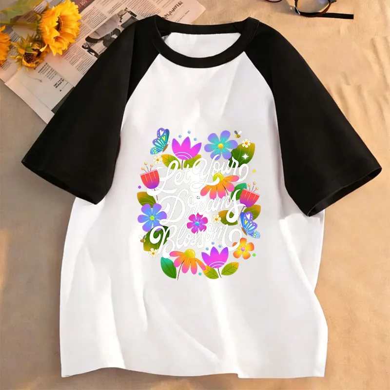 Funny Flower Design T-Shirt Printed T Shirt Girls' Summer Clothes Short Sleeve Tops T-Shirts Cute Girls Clothing