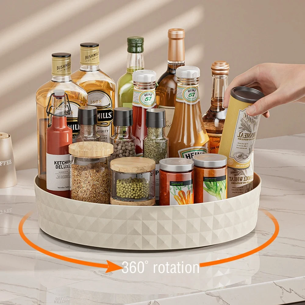 1Pc Kitchen Storage Spice Rack 360 Degree Rotating Cabinet Storage Rack Tray Cosmetic Storage Rack Non-slip Spice Round Rack