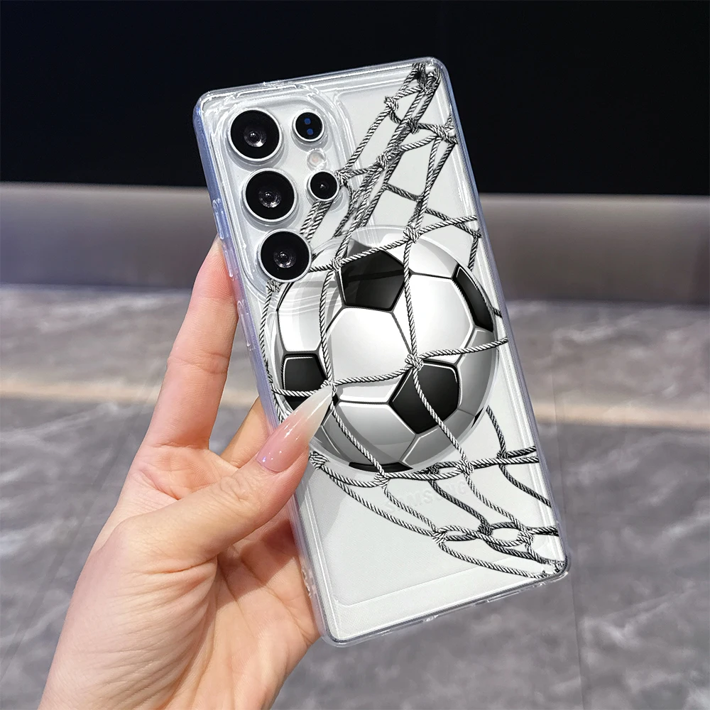 Soccer In Goal Net Clear Soft TPU Back Cover For Samsung Galaxy S26 S25 S24 FE A15 A55 A57 Shockproof Phone Case