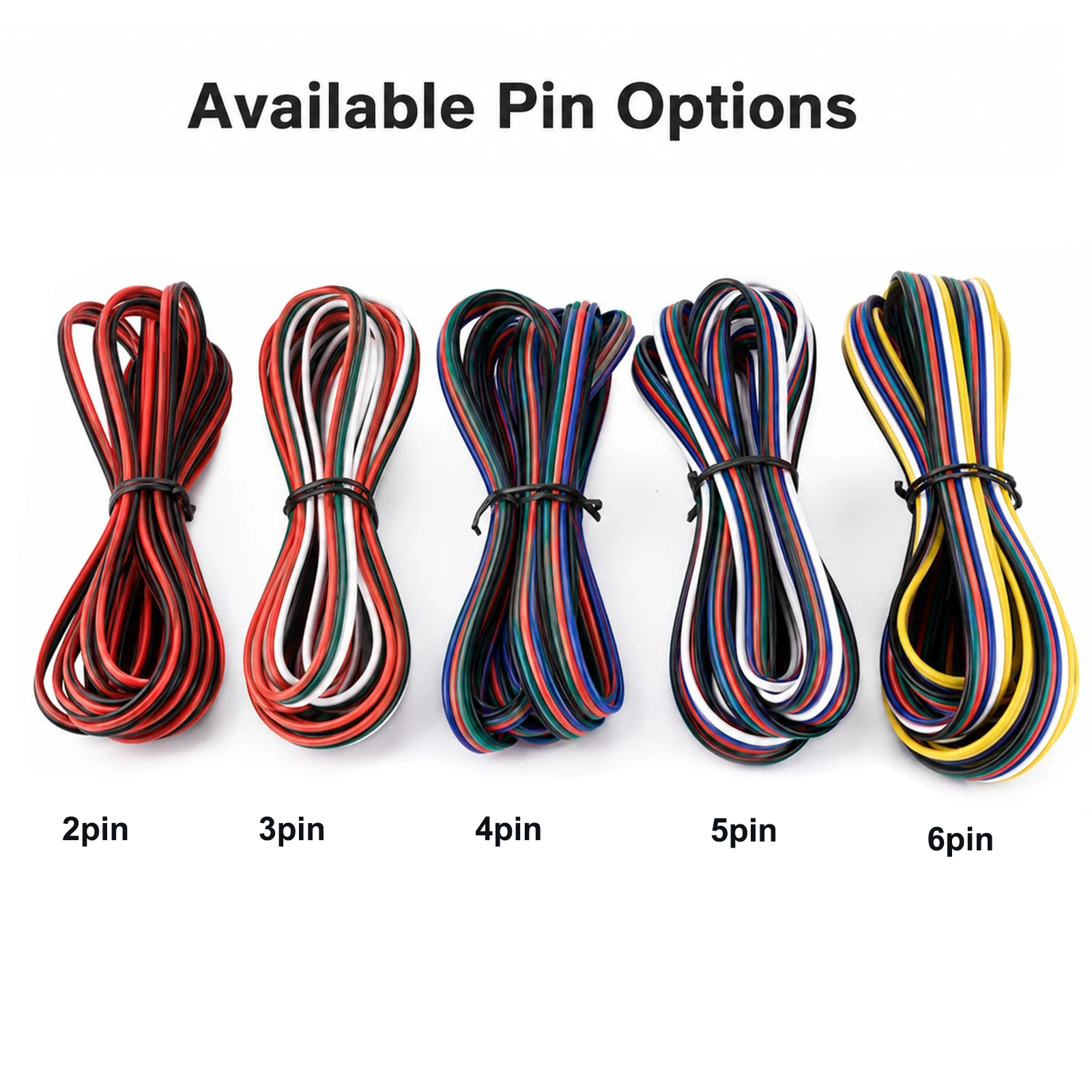 5M 2-6Pin 18AWG 22AWG LED Wire, Extension Connector Cable for RGB 3528 2835 LED Strip, 5m Electric Cord