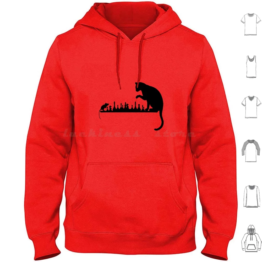 Untitled Hoodies Long Sleeve Mouse Cat Chess Game Cute Beautifull Poetical Poetic