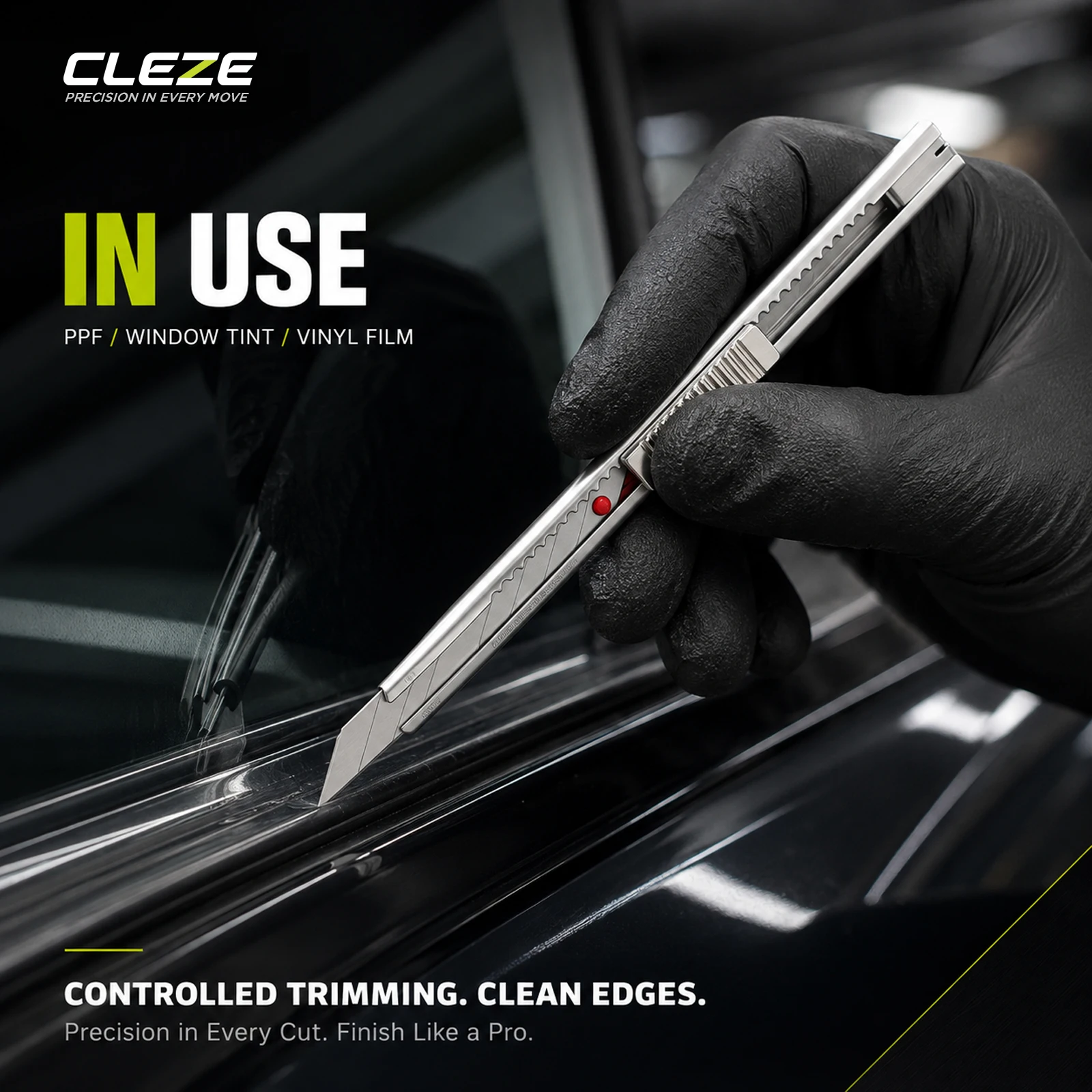CLEZE Car Wrap Cutter Anti-Shift Lock Utility Knife 30 Degree Snap Off SUS304 Stainless Steel Knife for PPF Vinyl Window Tint