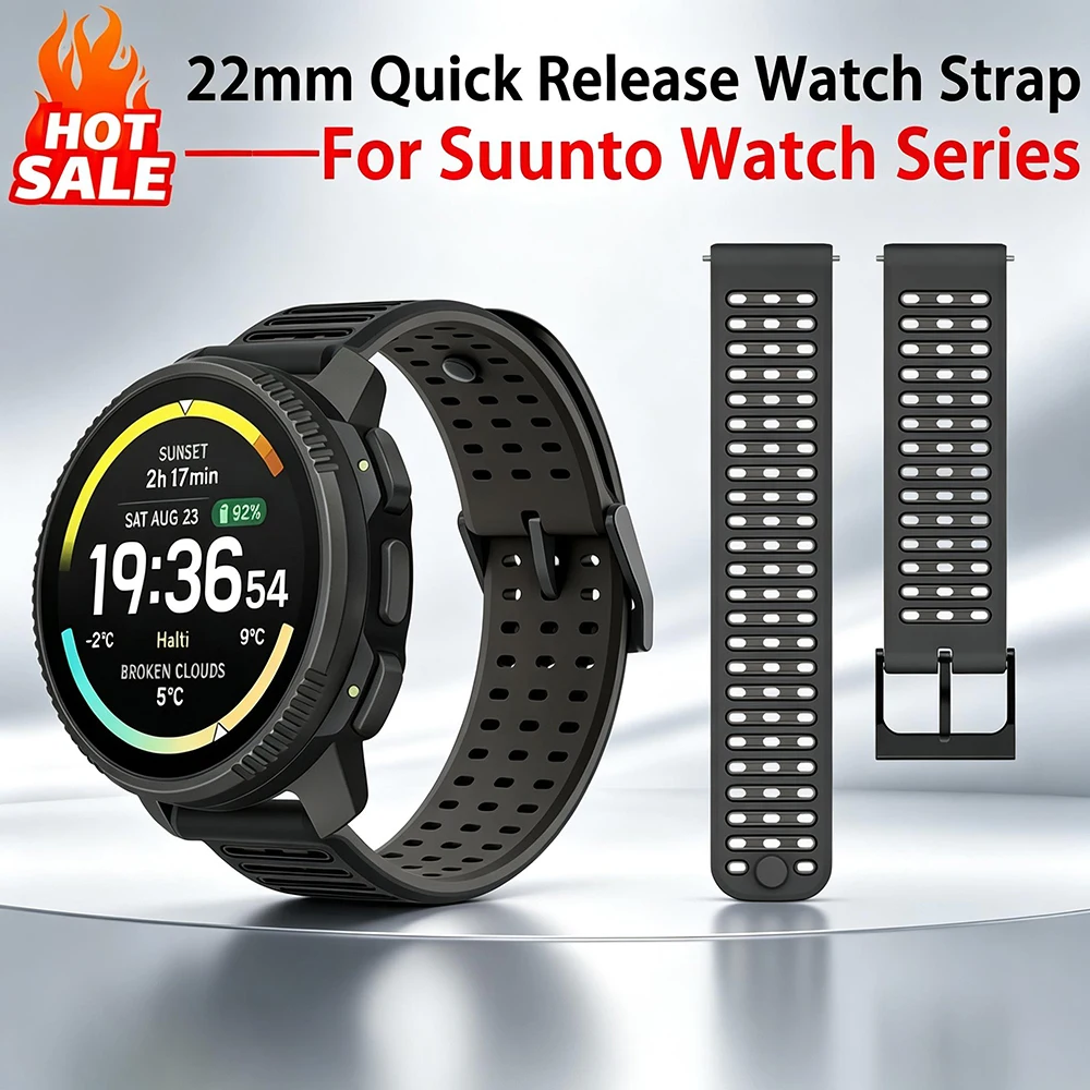 22mm Quick Release Silicone Band For Suunto Vertical 2/Race S/Run/Ocean/9 Peak Pro/ 5 Peak Breathable Sport Suunto Race 2 Strap