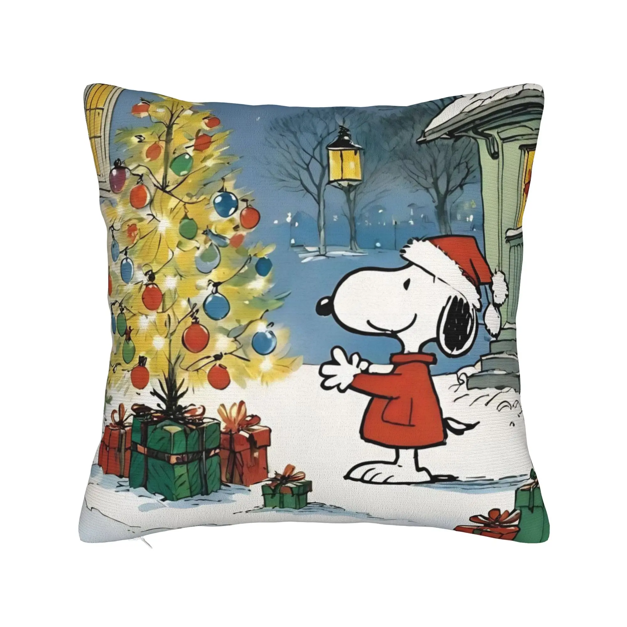S-Snoopys Xmas Christmas Tree Square Pillowcases Polyester Car  Cushion Case Cool Home Decoration Throw Pillow Case 45*45