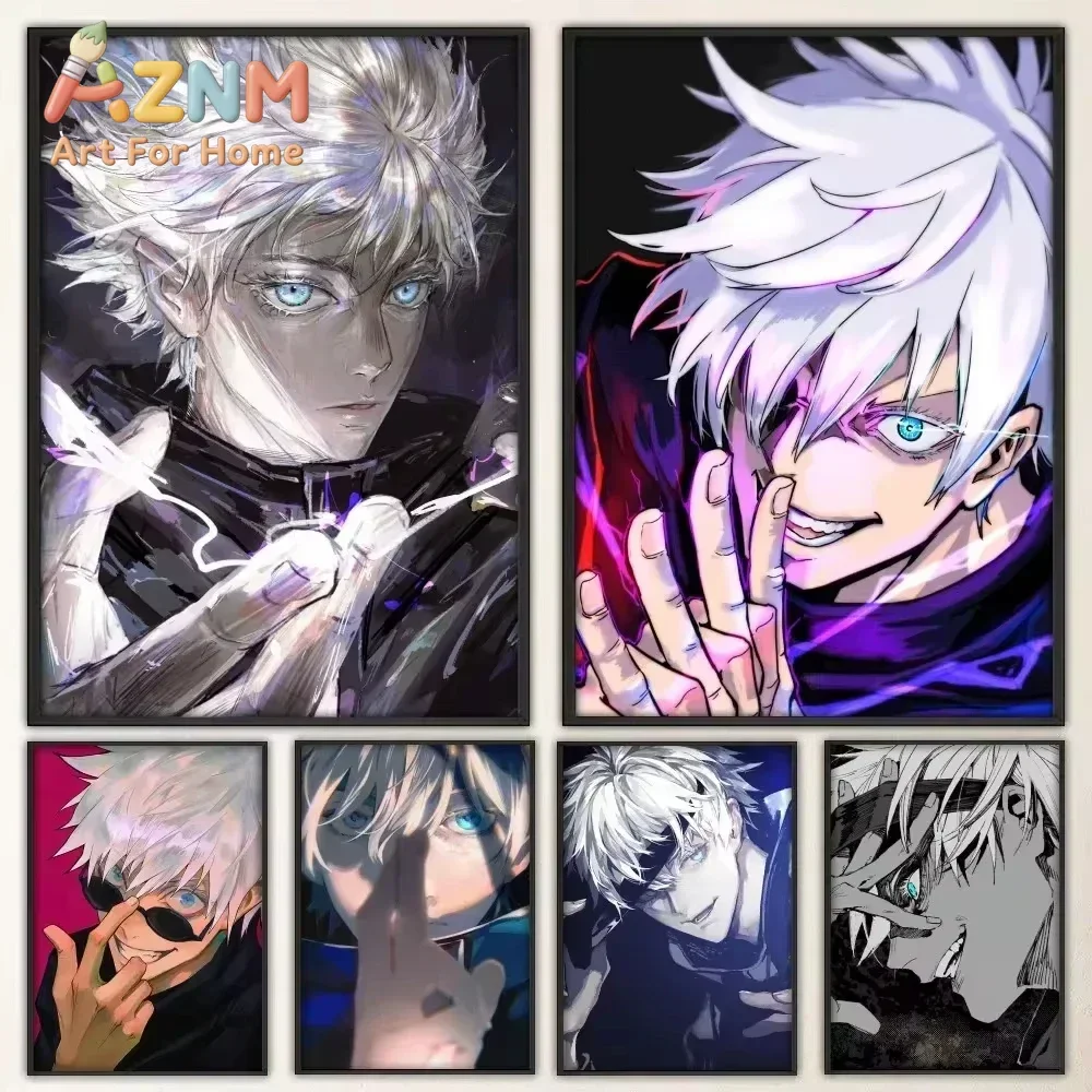 AZNM Jujutsu Kaisen Satoru Gojo Anime Canvas Wall Art Cool Character Canvas Painting Bedroom Aesthetic Decor Poster