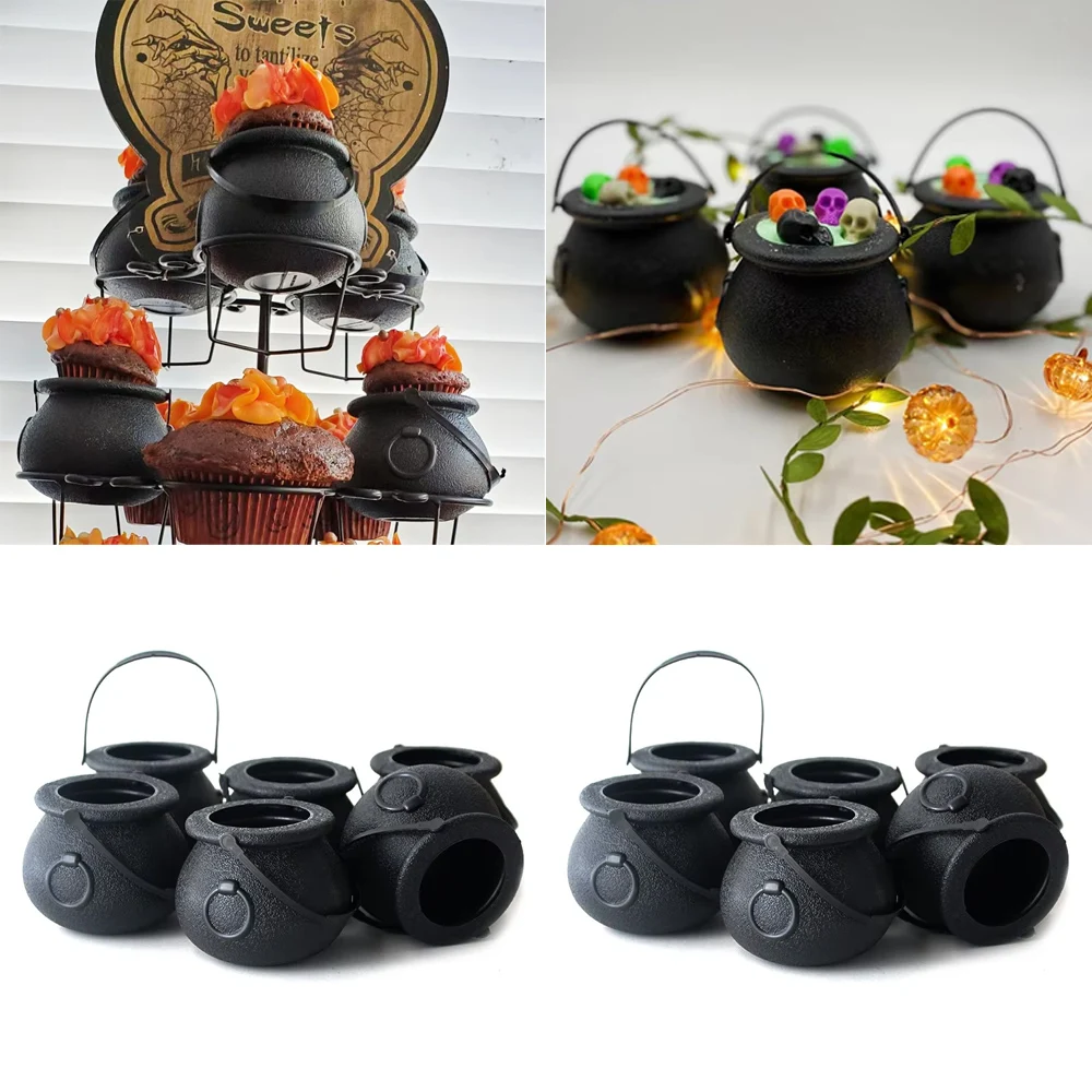 6/12/18pcs Halloween Candy Bucket Mini Black Candy Kettles Cauldron Pot Trick Or Treat Holder Halloween Party Decoration Prop