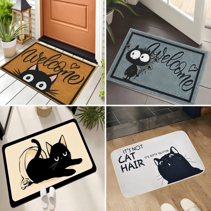 Smart Cat Printed Entrance Door Mat Welcome Floor Decorative Washable Carpet Non-slip Easy To Clean Area Wrinkle-Resistant Rug