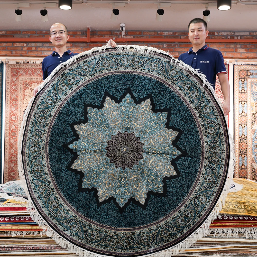 183x183cm  Hand Knotted Silk Carpet Persian Handmade Round Carpets And Rugs For Living Room