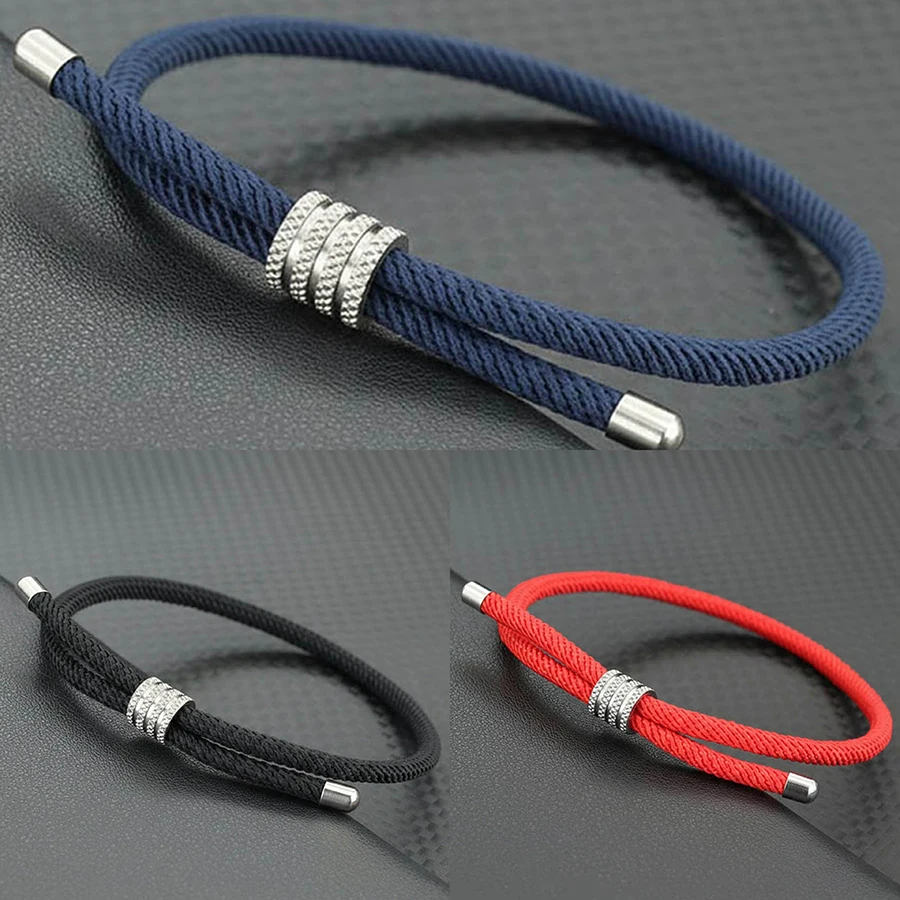 Affordable 3Pcs Men Rope Bracelet Set Premium Selected 4mm Cord Sweat Absorbent Skin Friendly Weightless Jewelry Anti Tarnish