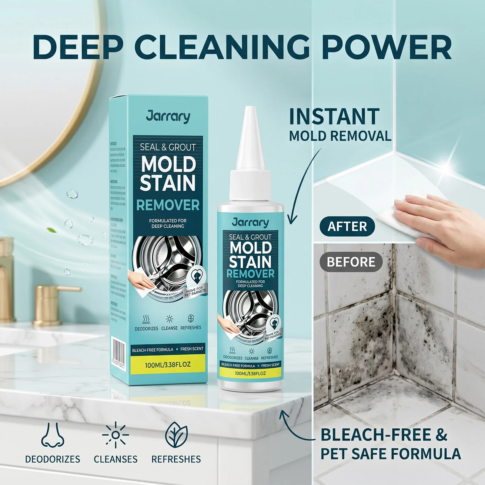 Mold Mildew Stain Remover Gel Tile Washing Machine Seal Crevice Grout Cleaner for Bathroom Household Multi Surface Daily Care