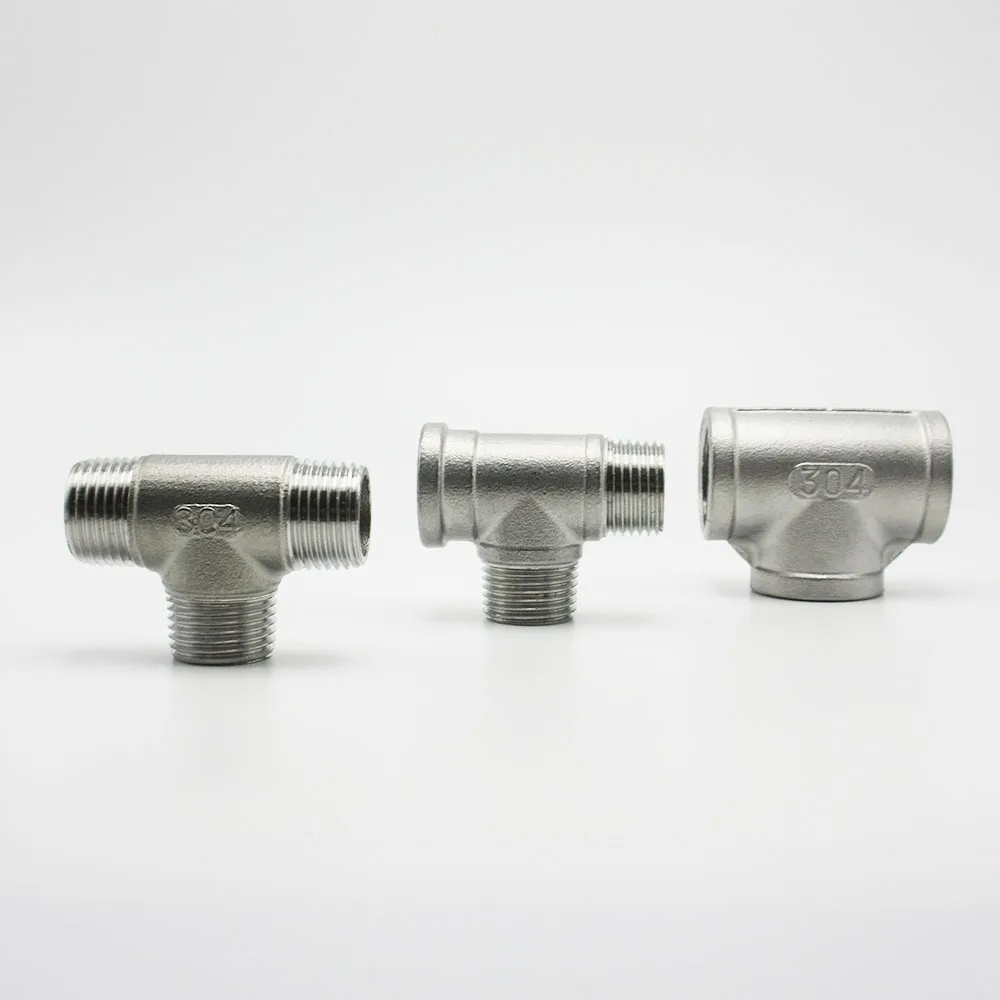BSP Thread 304 Stainless Steel Female Male Thread 3 Way Tee Pipe Fitting 1/4" 3/8" 1/2" 3/4" 1" 1-1/4" 1-1/2" 2"