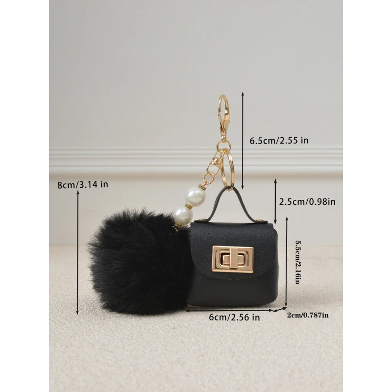 New Fashion Pom Pom Decor Mini Wallet, Multi-functional Keychain Coin Purse for Women Girls, Holds Perfume Bottle Keys Cable
