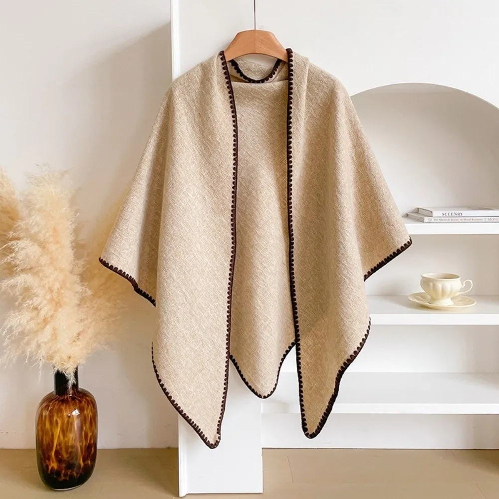 

Повседневная однотонная вязаная шаль, утолщенный мягкий треугольный шарф, накидка на шею, зимний теплый свитер, шаль, накидка