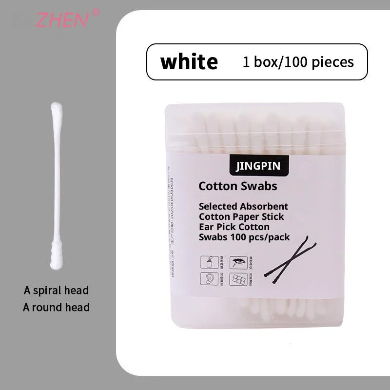 100 قطعة/صندوق مزدوج الرأس ماصة أعواد قطنية عصا الأذن ملعقة الأذن ماكياج نظيف مانيكير مسحات القطن أدوات تنظيف المتاح