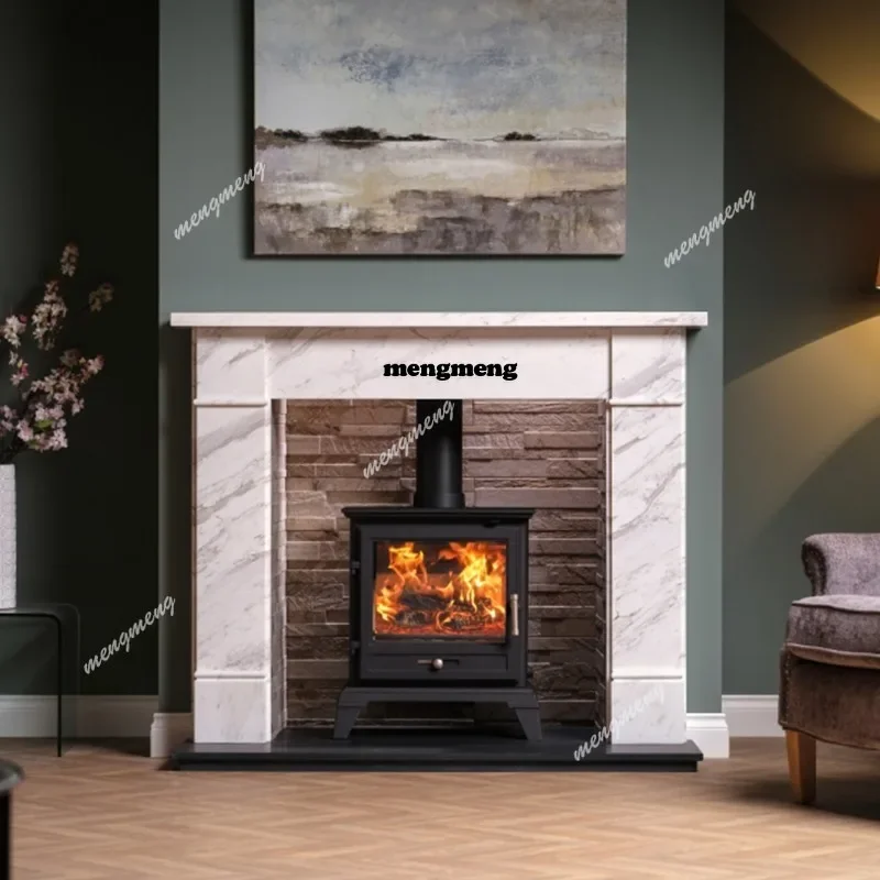 M138 Natural marble fireplace decorative cabinet villa living room home designer white stone mantel