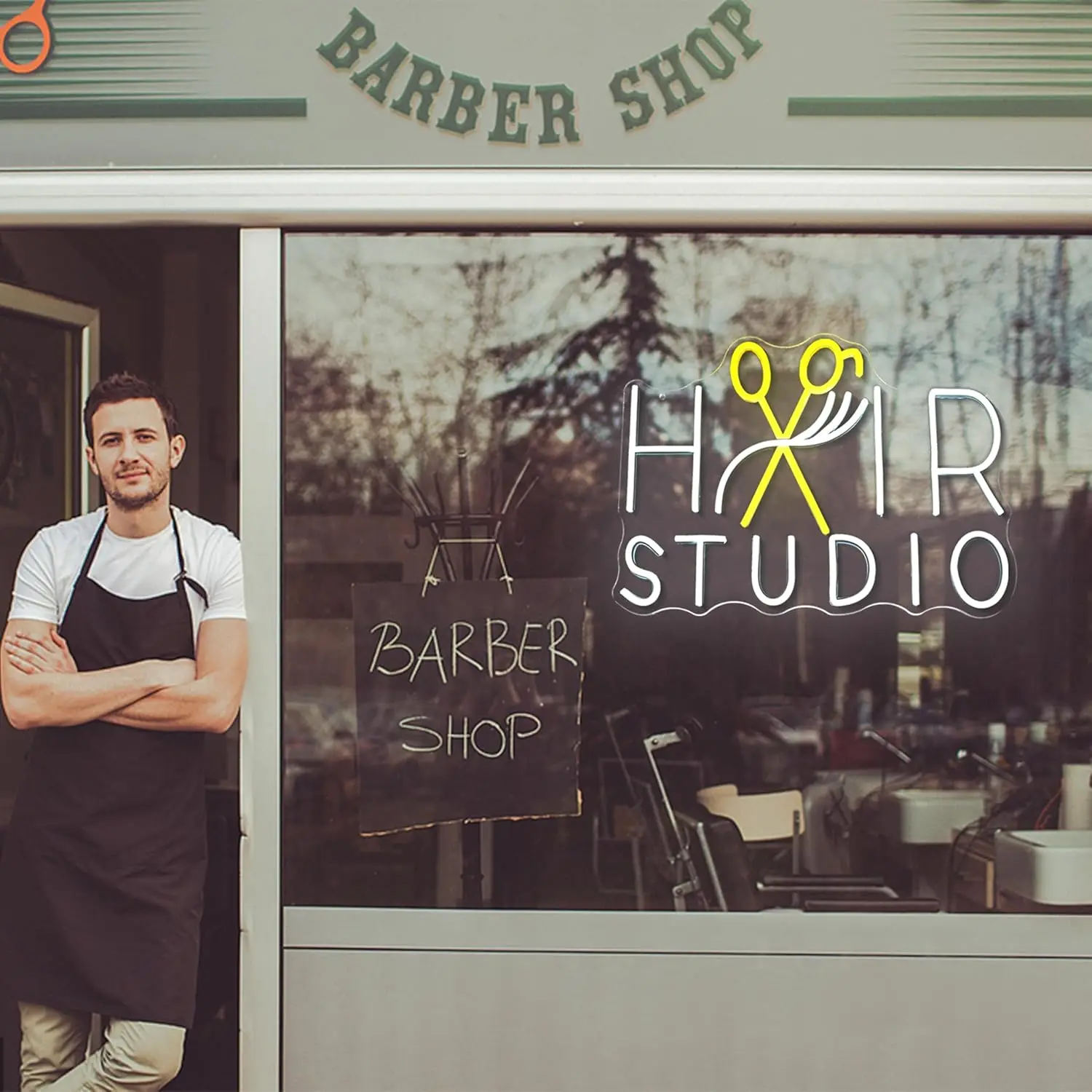 Hair Studio Neon Sign USB Powered Stylish LED Neon Light Sign Dimmable Beauty Salon Haircut for Barber Beauty Shop Wall Decor