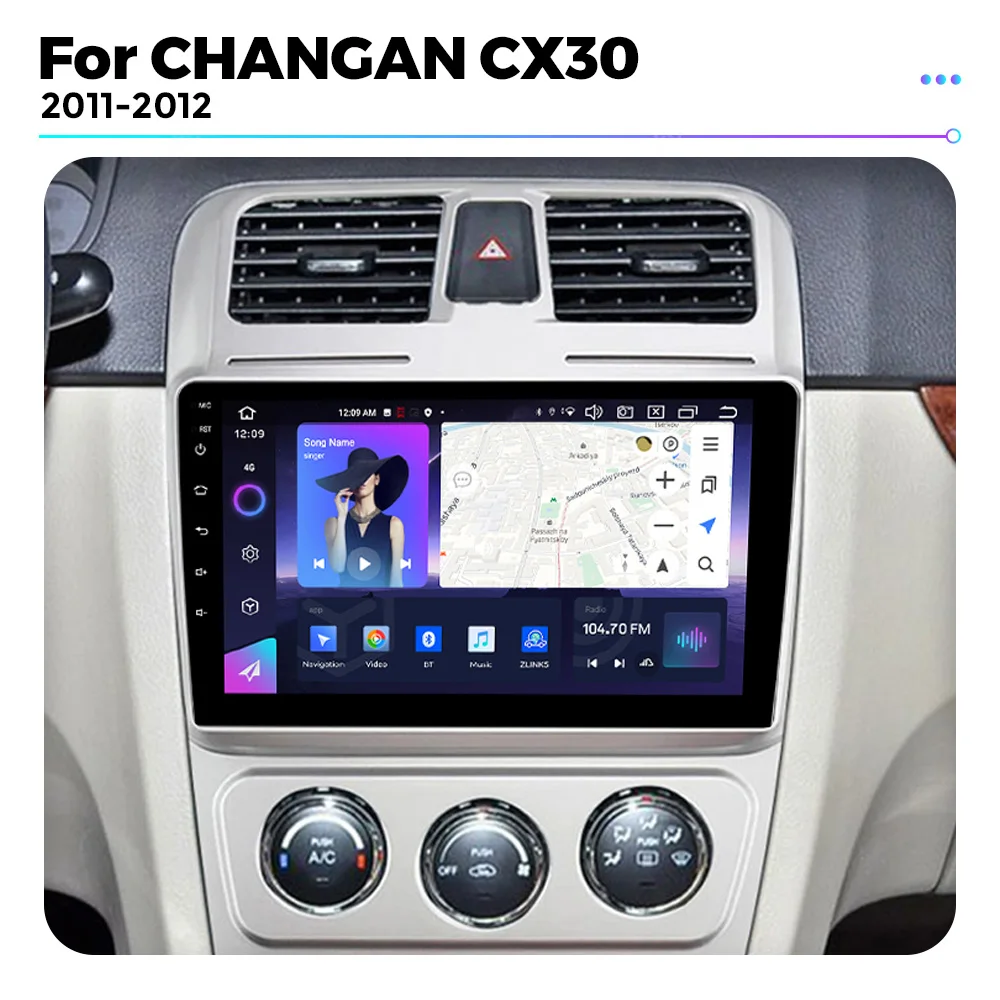 For CHANGAN CX30 2011-2012 Carplay Auto Multimedia Video Player 2Din Head Unit Android 13 Car radio 4G WIFI GPS BT5.0 connection